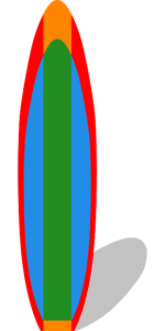 Surfboard green blue red orange